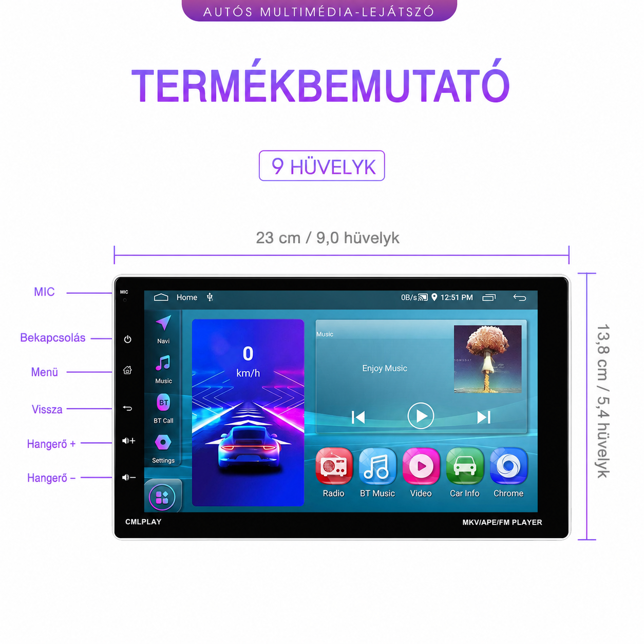 Magyar nyelvű Autórádió – dönthető érintőkijelző 9",CarPlay és Android Auto 4 Magyar nyelvű Autórádió – dönthető érintőkijelző 9",CarPlay és Android Auto - Image 4