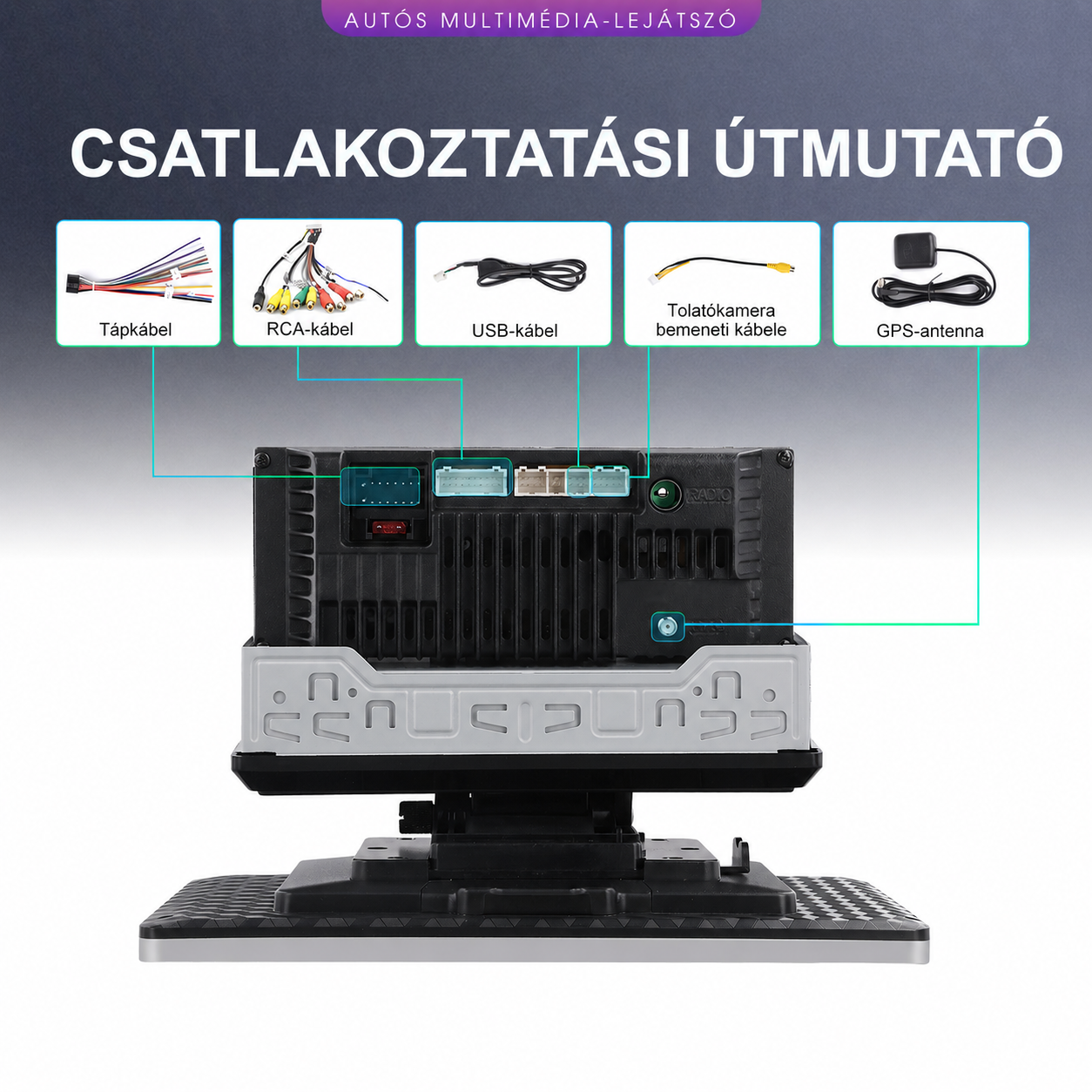 Magyar nyelvű Autórádió – dönthető érintőkijelző 9",CarPlay és Android Auto 5 Magyar nyelvű Autórádió – dönthető érintőkijelző 9",CarPlay és Android Auto - Image 5