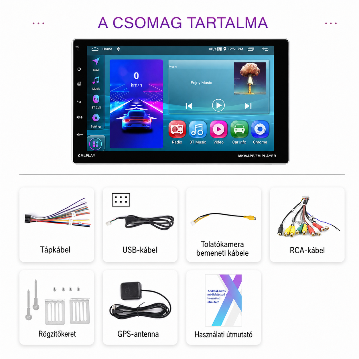 Magyar nyelvű Autórádió – dönthető érintőkijelző 9",CarPlay és Android Auto 8 Magyar nyelvű Autórádió – dönthető érintőkijelző 9",CarPlay és Android Auto - Image 8